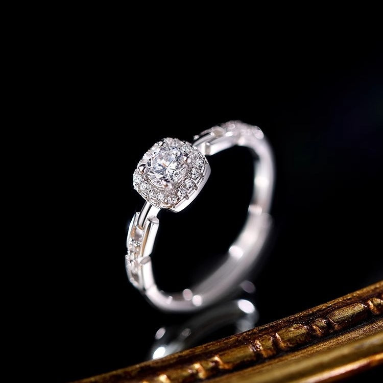 925 Sterling Silver Flash Square Zircon Female Ring