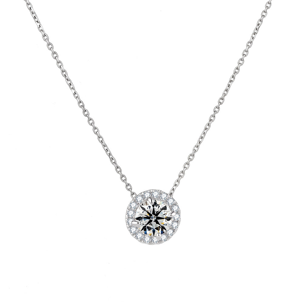 S925 Sterling Silver 1 Carat 6.5mm Round Moissanite Pendant Necklace