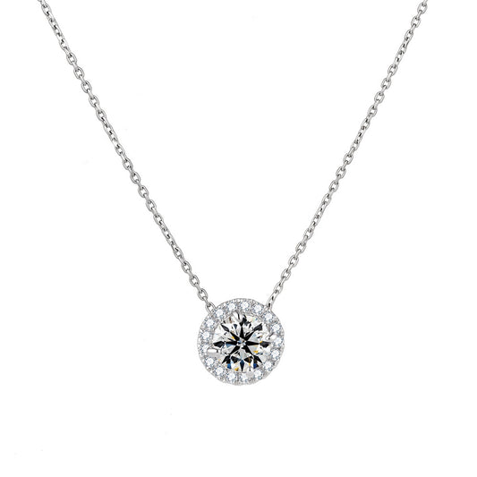 S925 Sterling Silver 1 Carat 6.5mm Round Moissanite Pendant Necklace