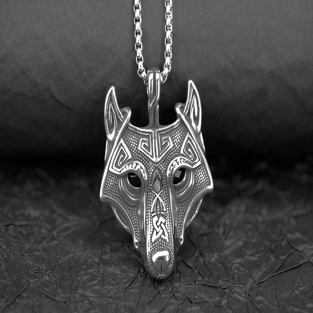 Planderful Titanium Viking Wolf Pendant Bold Unisex Necklace Norse Legacy Multi Color Eye Accent