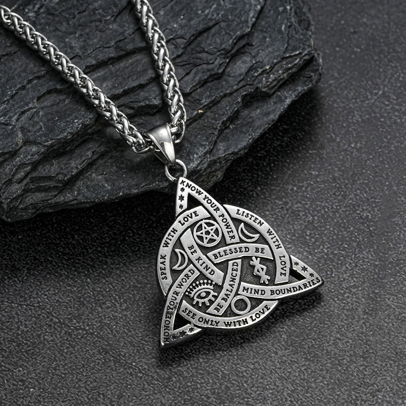 Planderful Viking Symbol Pendant For Men Bold Steel Necklace Trendy European American Fusion Jewelry