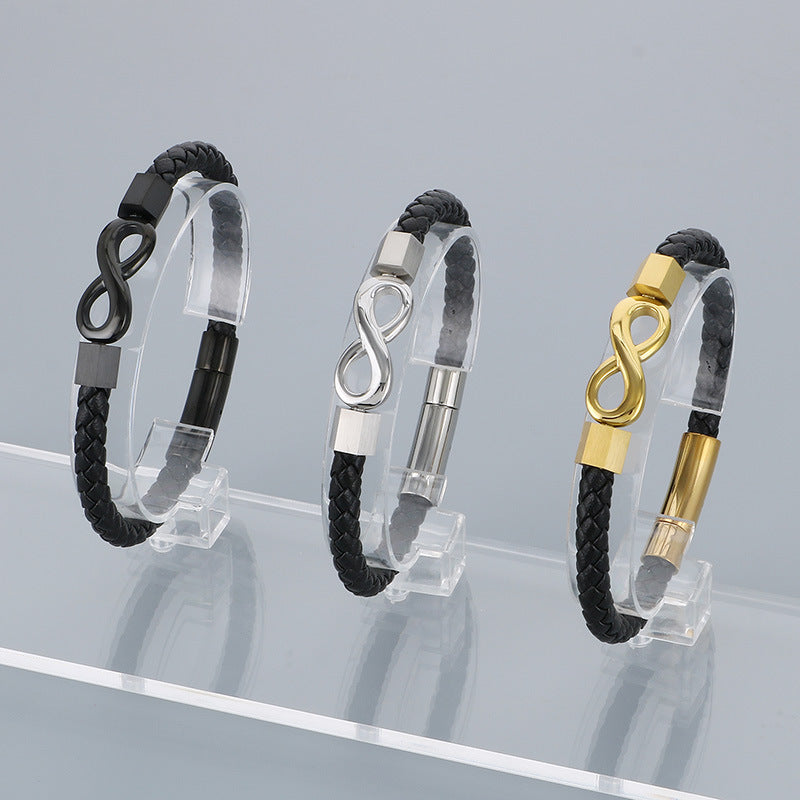 Planderful Infinity Symbol Leather Bracelet For Men