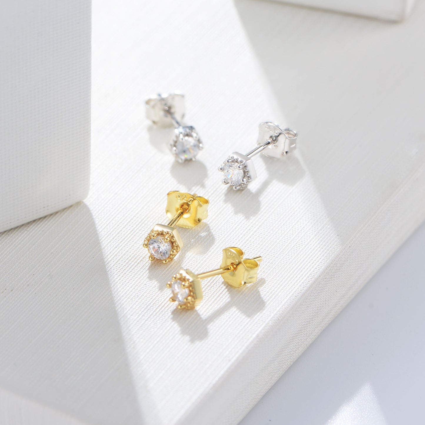 S925 Sterling Silver Versatile Geometric Hexagonal Single Zircon Stud Earrings Silver Jewelry