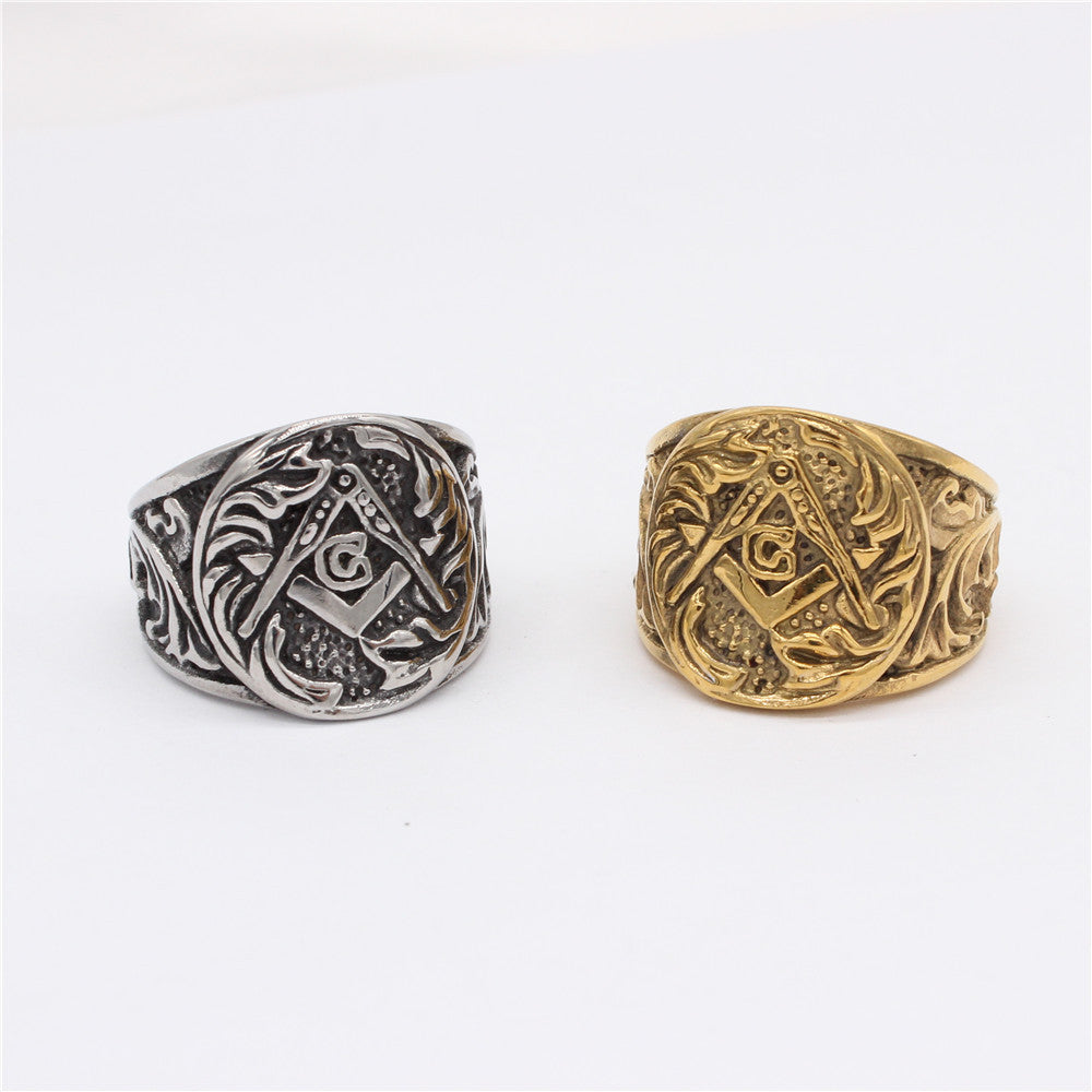 Planderful Titanium Steel Ring Unisex Freemasonry Symbol Retro European American Style Durable