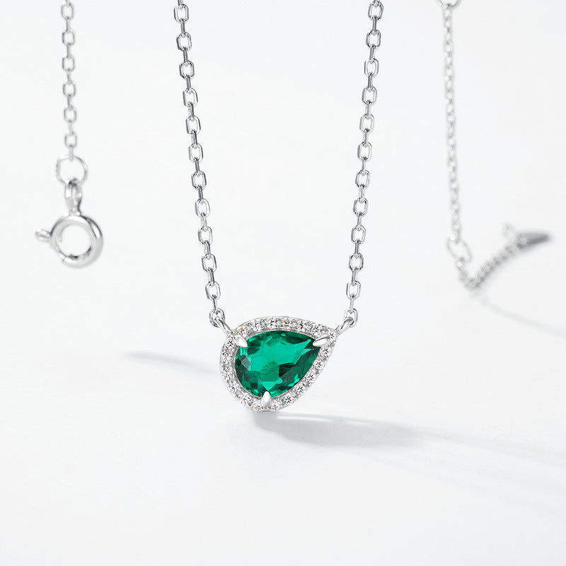 Planderful Jewelry Lab Grown Emerald Necklace Silver