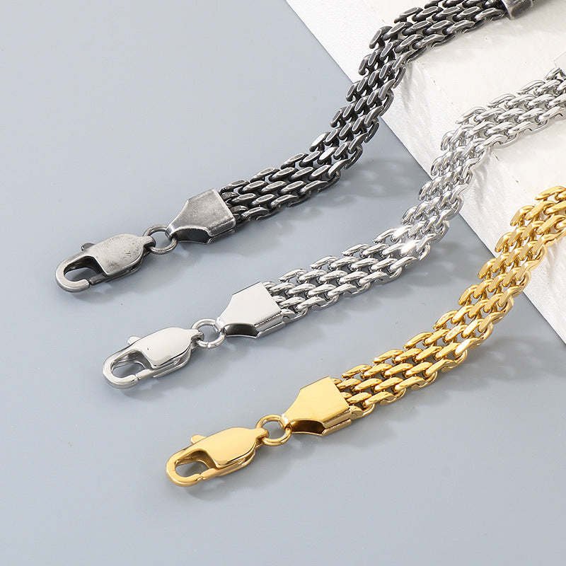 Niche Design Unisex Stainless Steel Flat Mesh Chain Chain Character Bracelet Adjustable