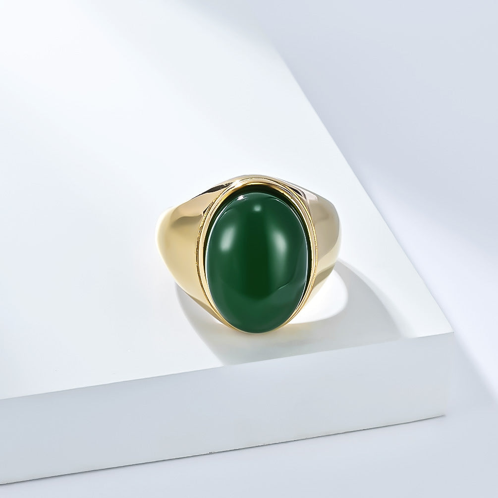 Planderful Men's Tiger's Eye Ring With Smooth Egg Shaped Stone Titanium Steel Jewelry For Everyday Style