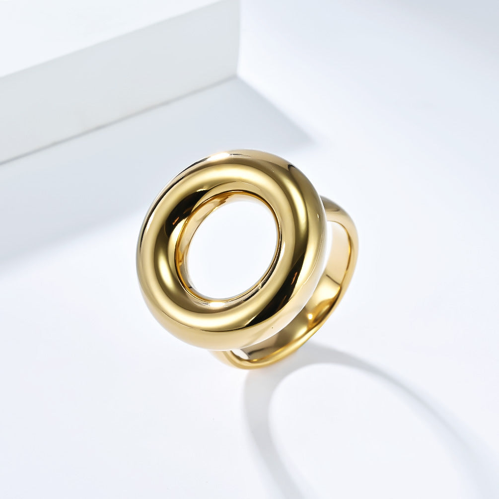 Planderful Titanium Steel Ring Women 18K Gold Plated Smooth Exaggerated Style Everyday Genie Collection