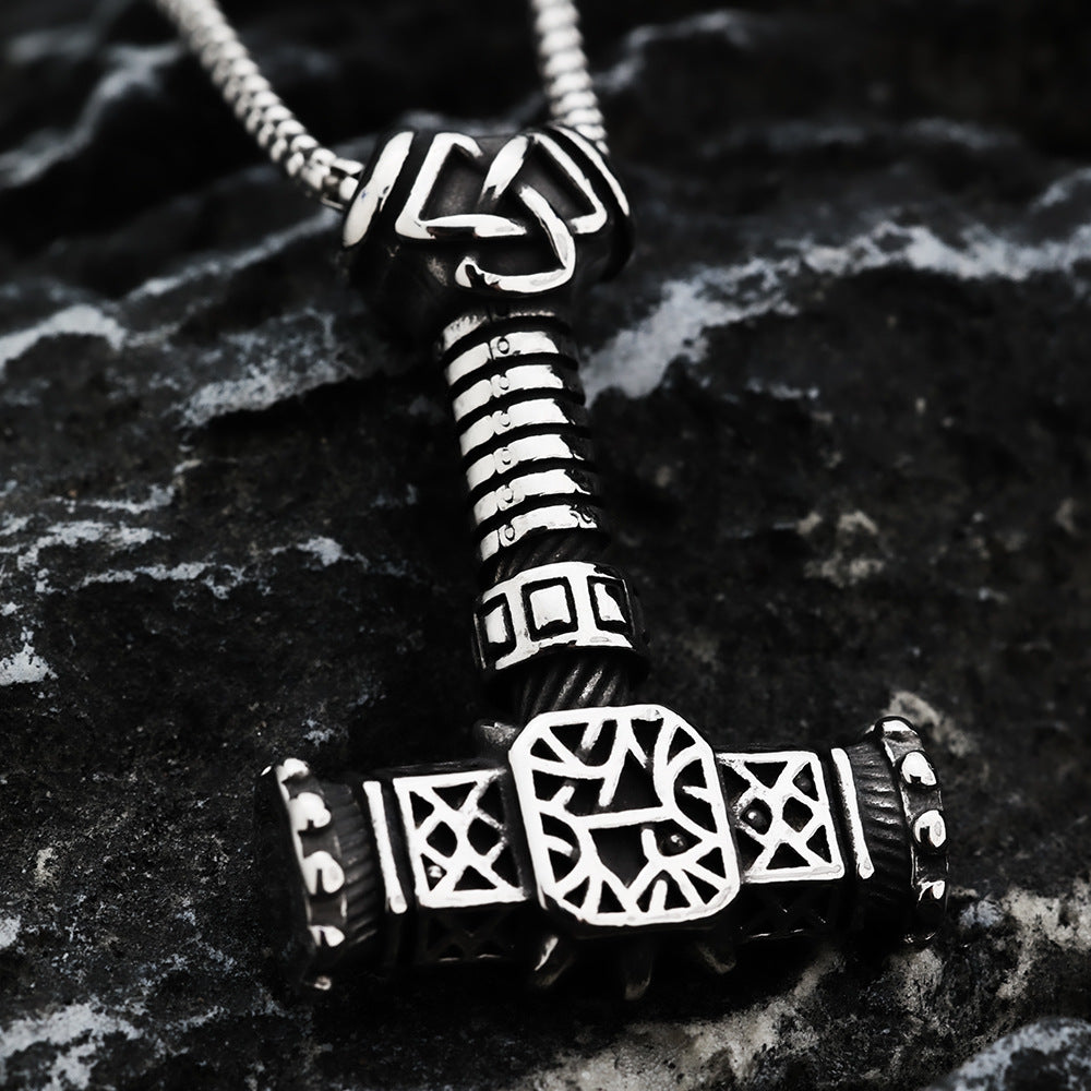 European And American Retro Stainless Steel Men's Pendant Thor's Hammer Triangle Symbol