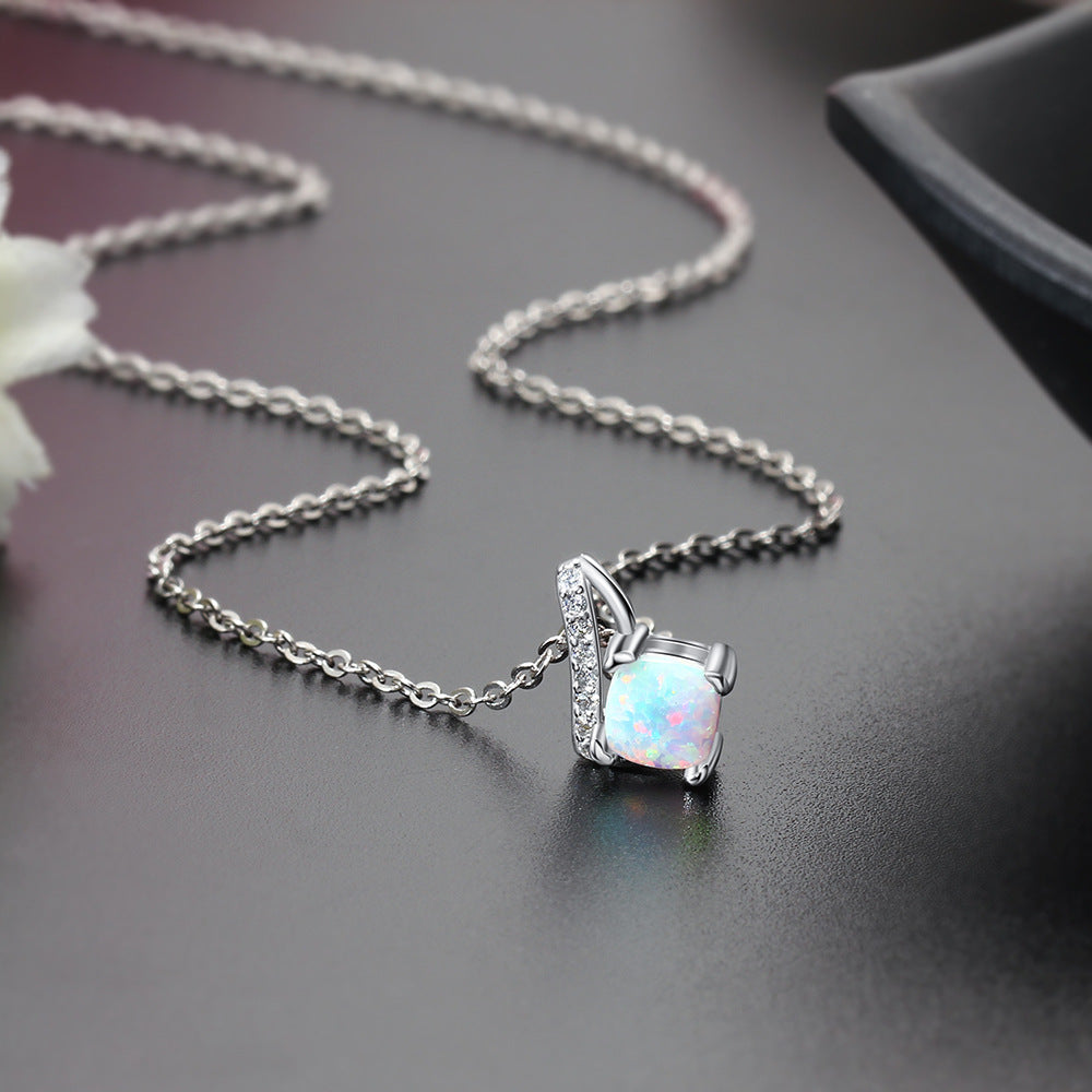 Planderful Jewelry Opal Necklace In Sterling Silver For Everyday Wear Korean Style