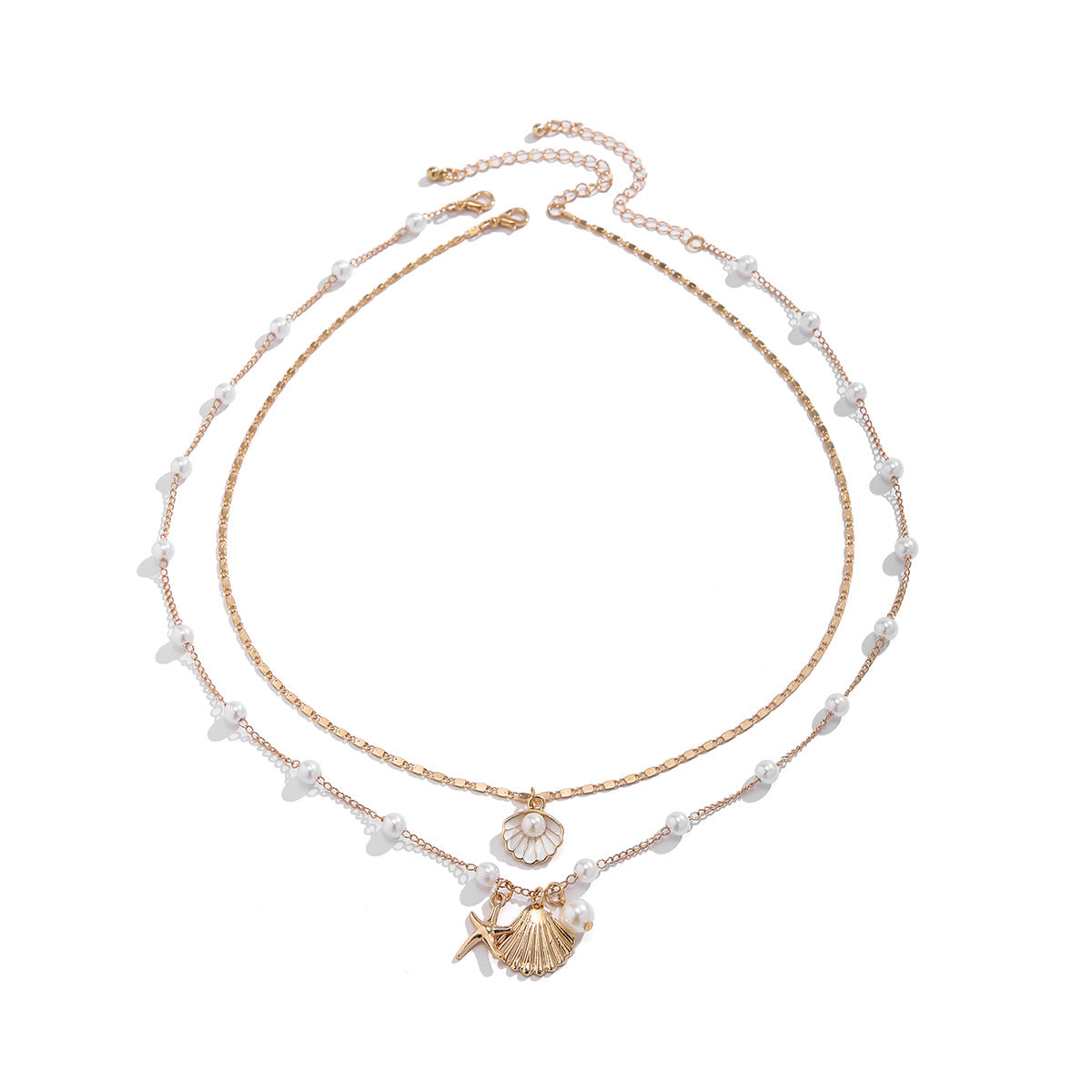 Ocean Style Seashell and Starfish Necklace Set with Imitation Pearls for European and American Jewelry Niche