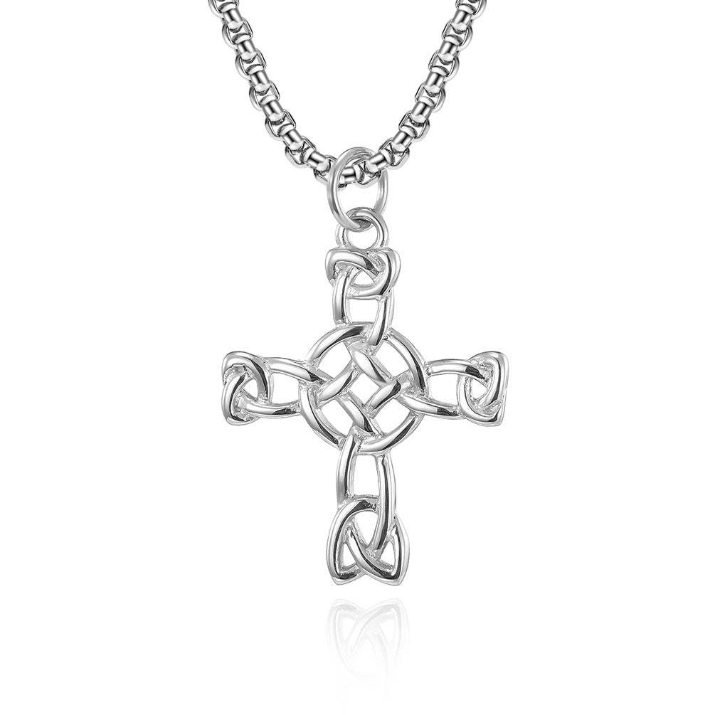 Cross-Border Amazon Nordic Celtic Knot Titanium Steel Cross Necklace for Men and Women