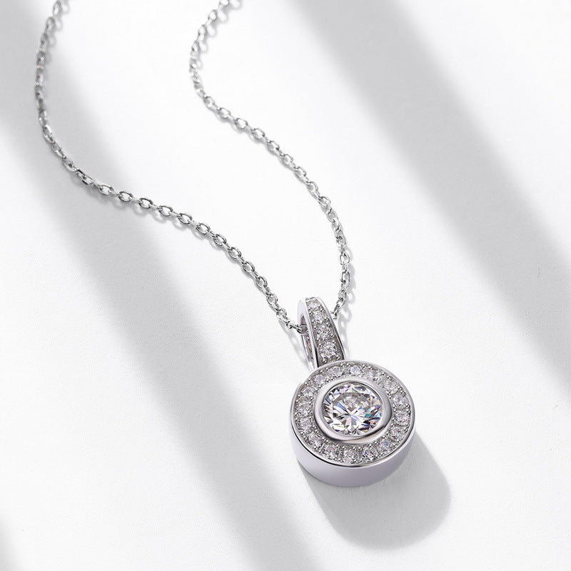 S925 Sterling Silver Moissanite Round Pendant Necklace