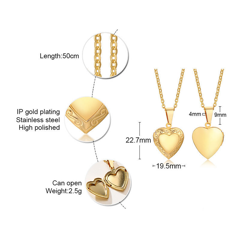 European And American Heart-Shaped Zircon Gold Necklace