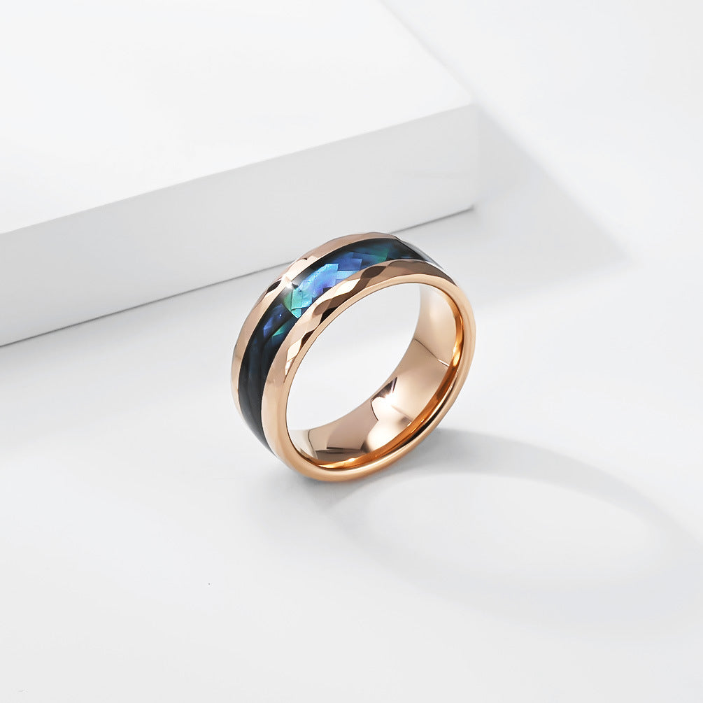 Diamond-Shaped Section Tungsten Carbide Abalone Slice Ring Men's Wedding