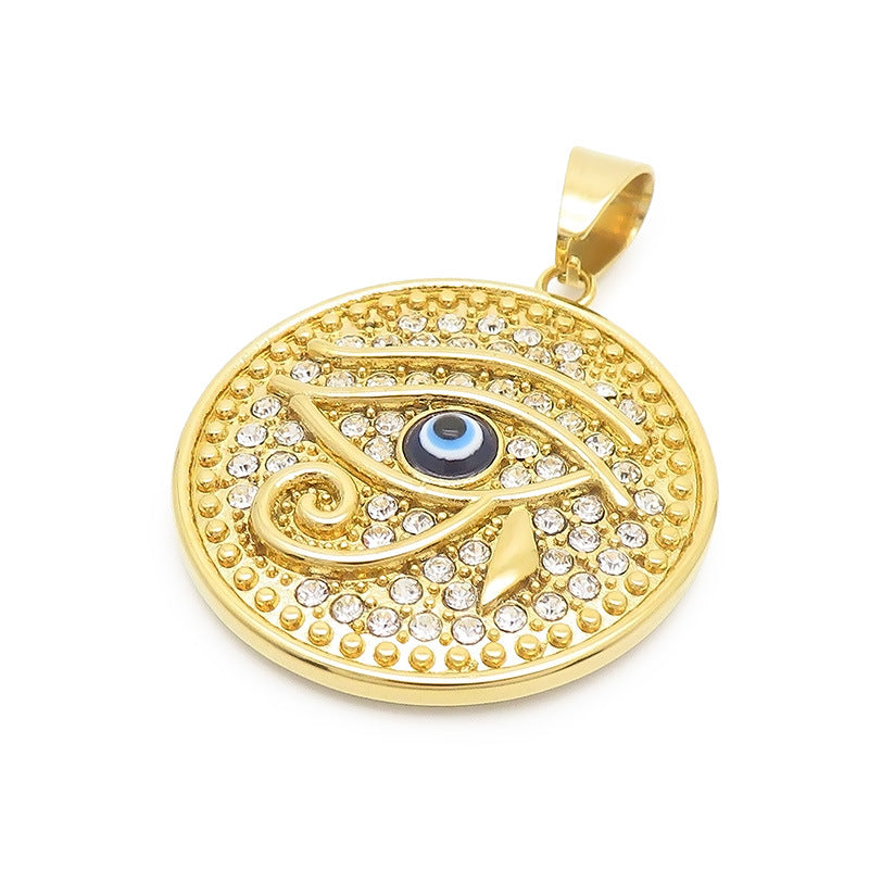 Custom Stylish Round Pendant, Hip-Hop Inspired 18k Vacuum Plated Titanium Steel Men's Eye of Horus Necklace
