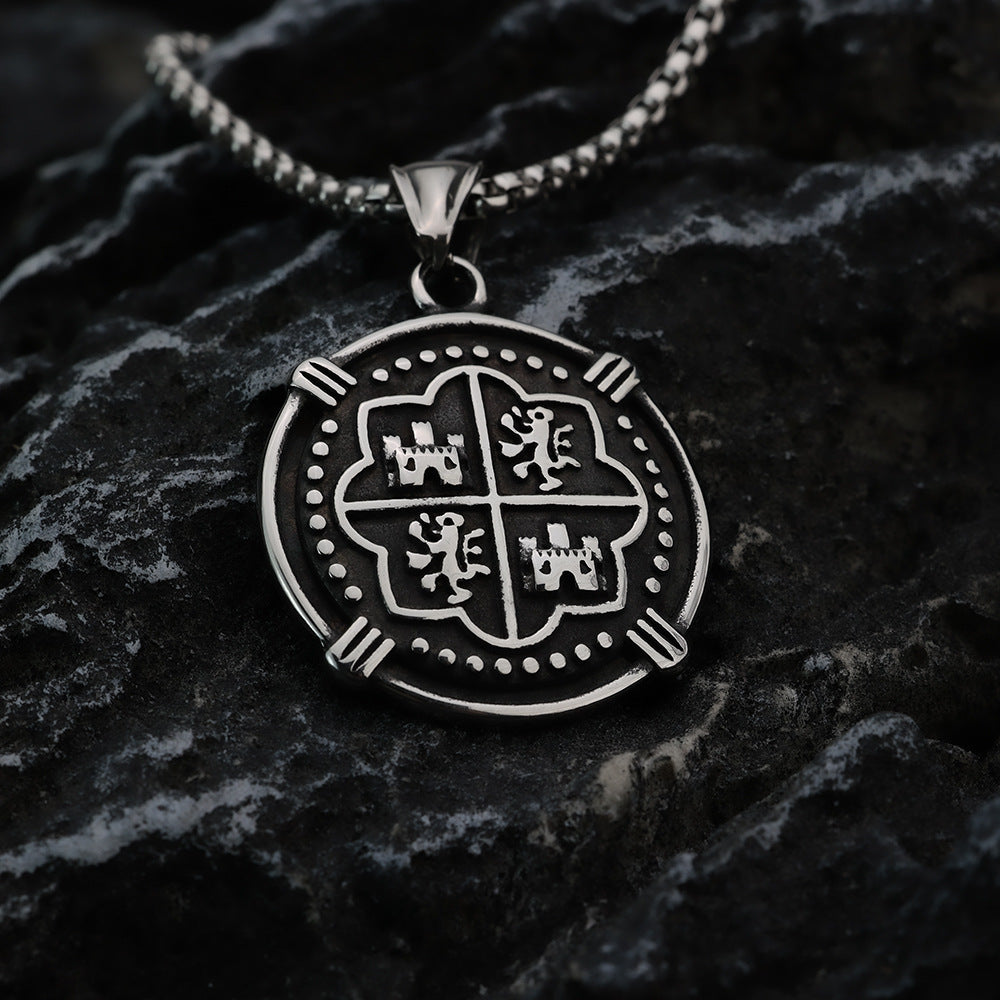 Hip Hop Vintage Spanish Pirate Titanium Steel Men's Pendant Necklace Jewelry