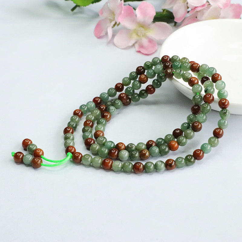 Natural Jade Necklace Green Yellow Jade Double Colour Beads Chain Jade