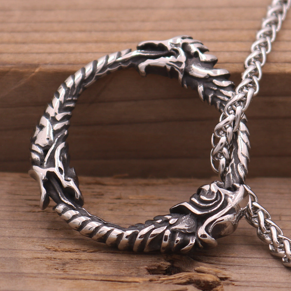 Dragon Tail Stainless Steel Pendant with Orchid Chain Necklace for Men