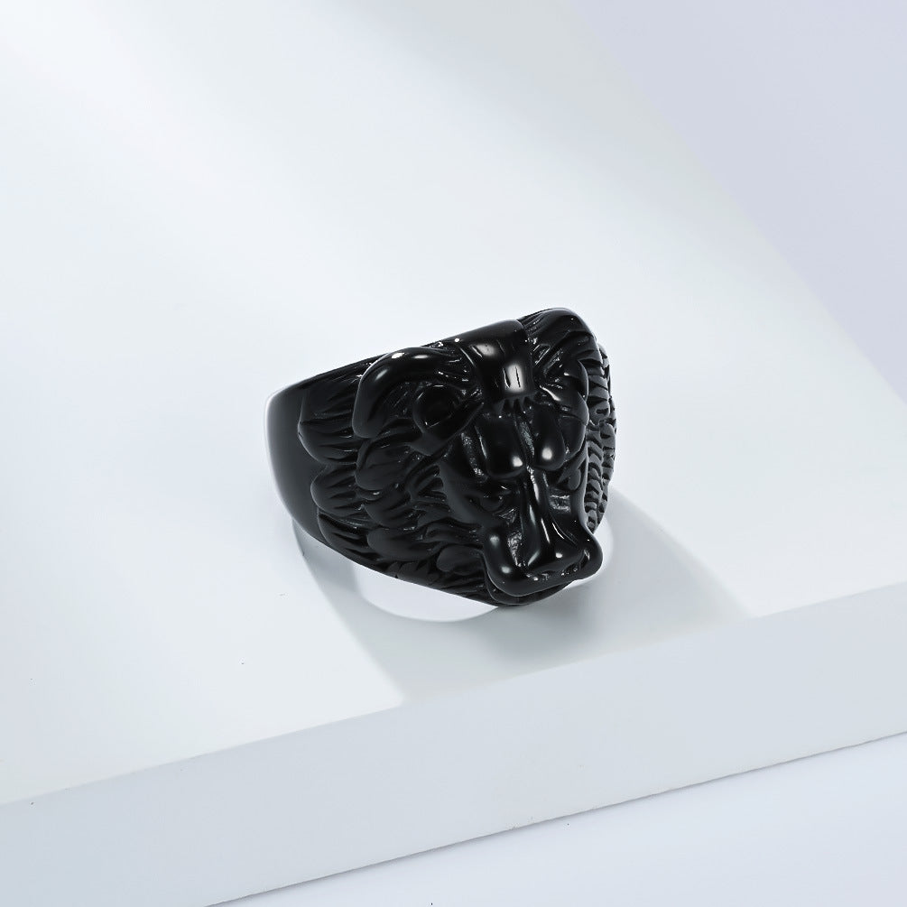 Planderful Lion Head Titanium Ring For Men Hip Hop Style