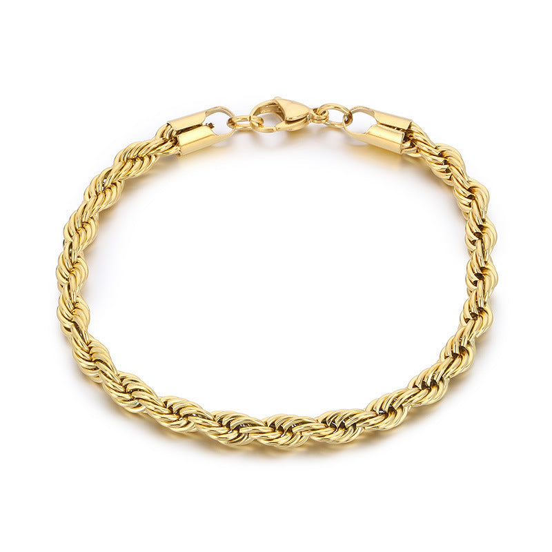 Planderful Jewelry Gold Twist Chain Bracelet In Titanium Steel Water Ripple Finish