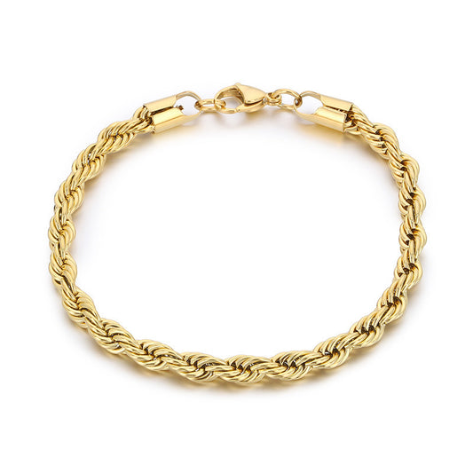 Planderful Jewelry Gold Twist Chain Bracelet In Titanium Steel Water Ripple Finish