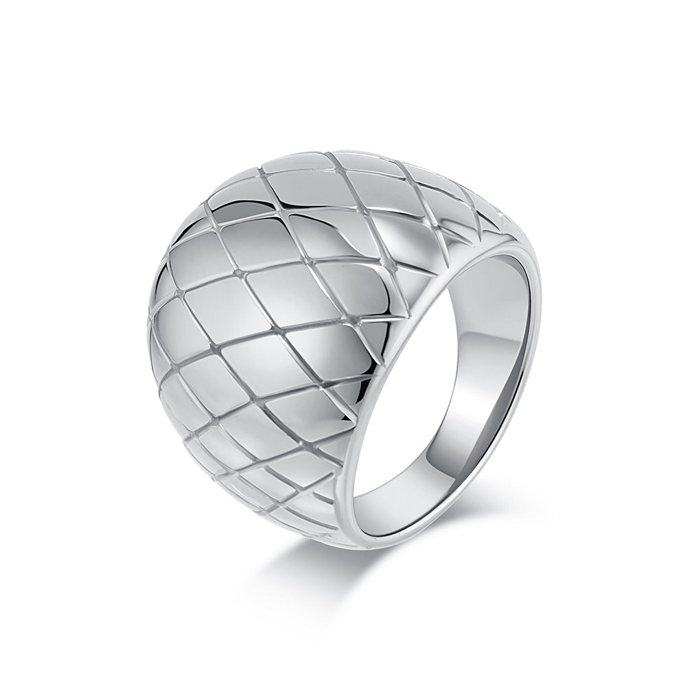 Planderful Grid Pattern Gold Plated Ring For Women Elegant Premium Stainless Steel Fashion Jewelry