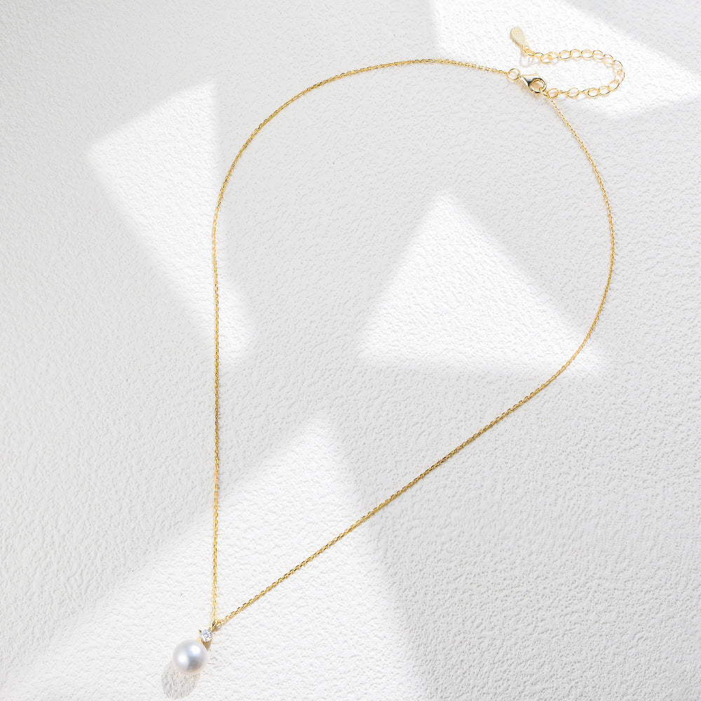 Planderful Shop S925 Sterling Silver Pearl Zircon Necklace For Women Collarbone Length Luxurious Jewelry