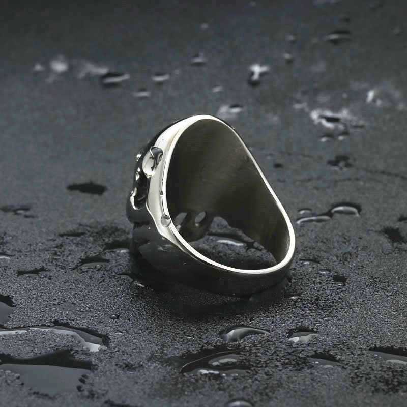 Titanium Steel Punk Skull Ring for Men - Retro Ghost Head Design in Glossy Finish