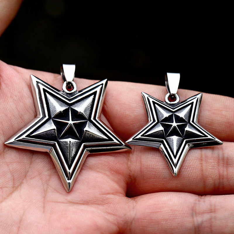 Titanium Steel Retro Five-Pointed Star Pendant for Men - European and American Style