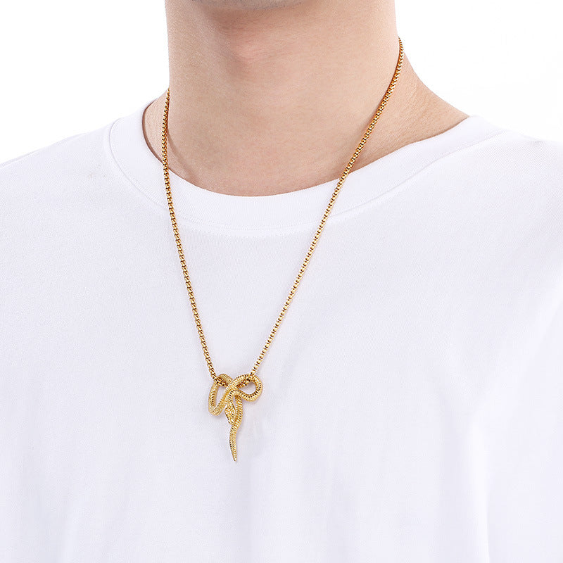 Planderful Snake Pendant for Men Titanium Steel Punk Style