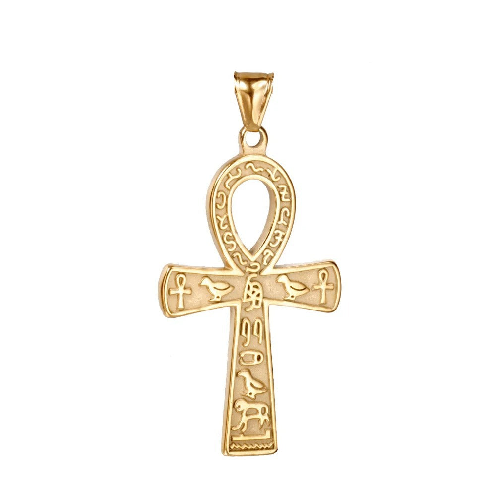 Punk Cross Egyptian Stainless Steel Men's Pendant Necklace