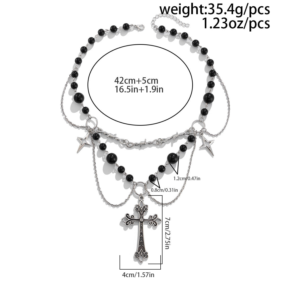 Bow, Cross & Pearl-Style Fringe Necklace