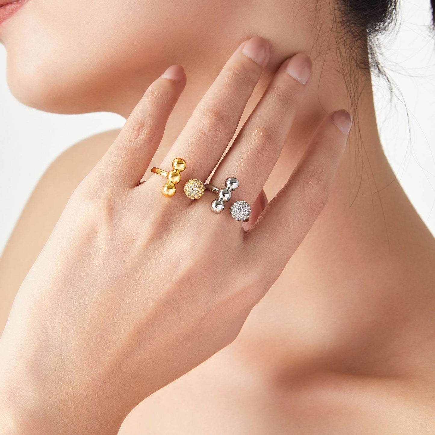 Modern Geometric Copper Open Band Ring with Zircon Detail