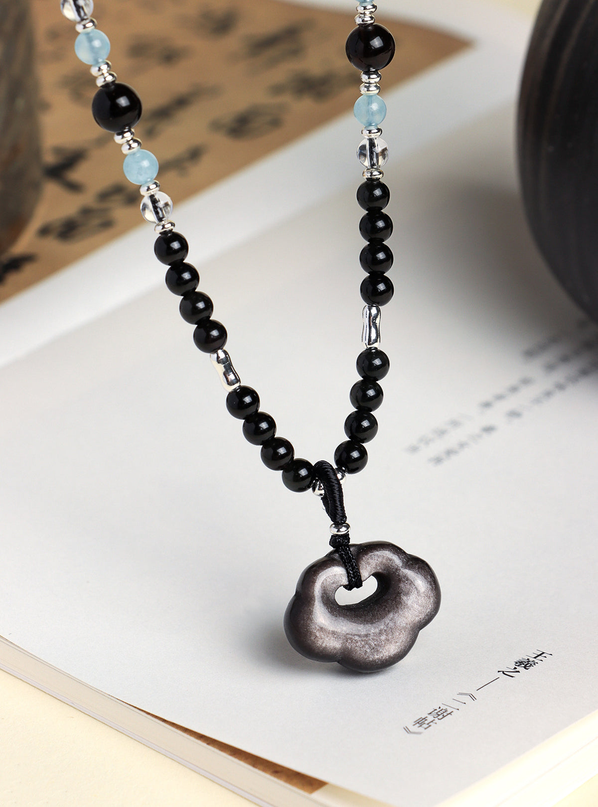 Aquamarine Obsidian Pendant Necklace