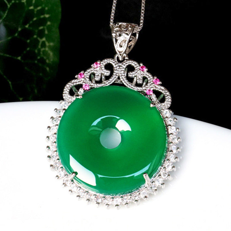 Green Chalcedony Zircon Halo Peace Buckle Necklace