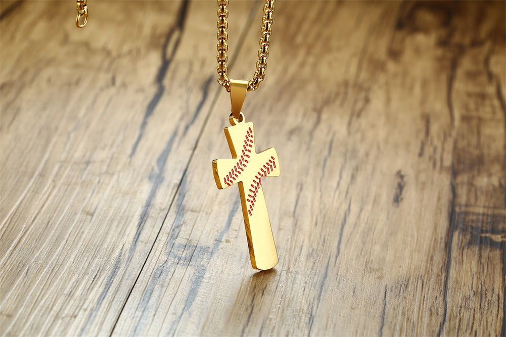 Sports Style Trendy Men's Stainless Steel Baseball Cross Pendant