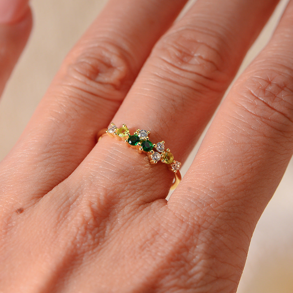 Japanese Multi-Color Zircon Sterling Silver Ring Small Fresh And Ring