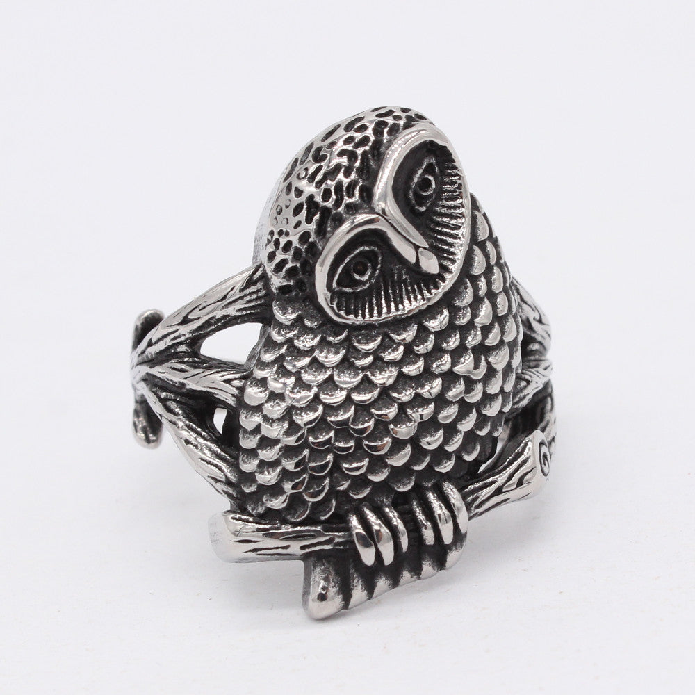 Crooked Headed Owl Titanium Steel Ring for Men