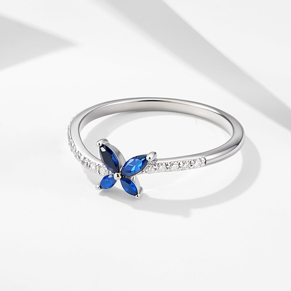 S925 Sterling Silver Small Fresh Zircon Butterfly Ring Zircon Index Finger Ring