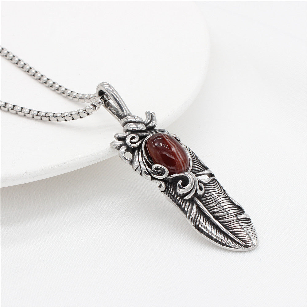 Planderful Feather Pendant Titanium Steel For Men And Women Unisex Hip Hop Accessory With Protection Statement