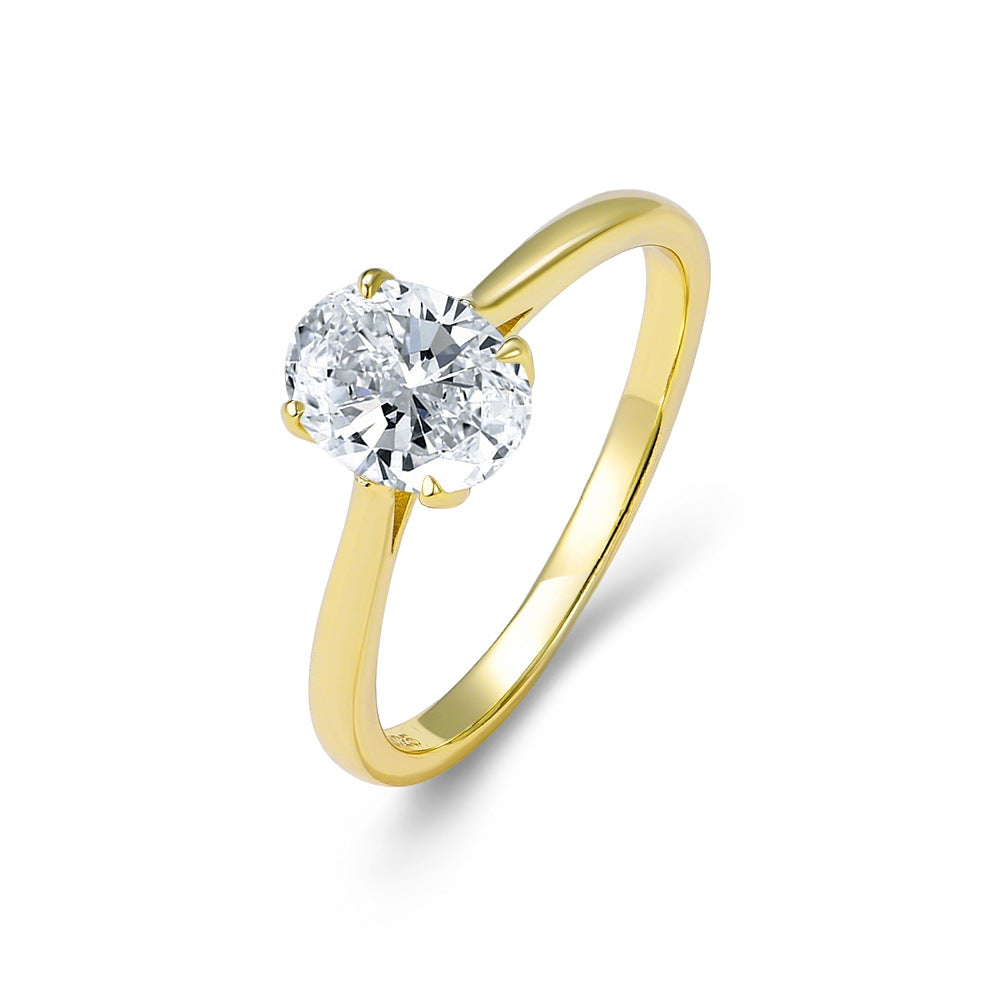 S925 Sterling Silver Oval Zircon Ring High-Sense Simulation Diamond Wedding Ring Hand Jewelry