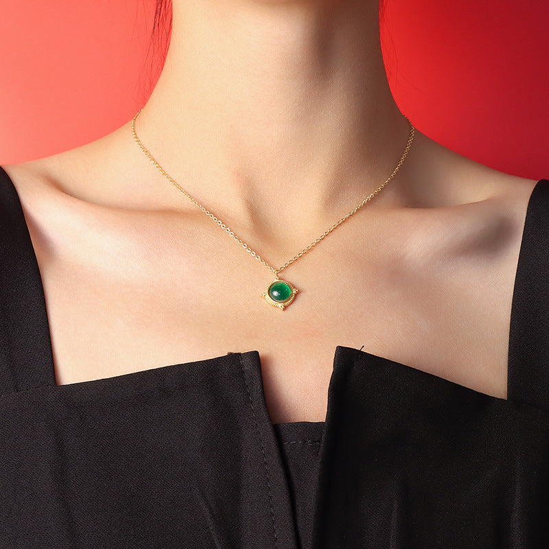 Golden Aura Agate Cat's Eye Pendant Necklace - Hypoallergenic Titanium Steel