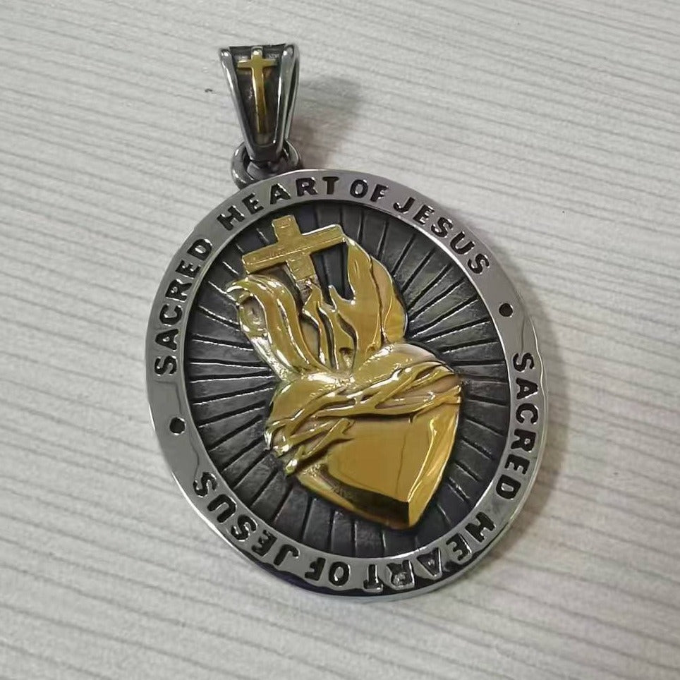 Customizable Retro Heart-Shaped Titanium Steel Pendant for Men - European and American Inspired Jewelry