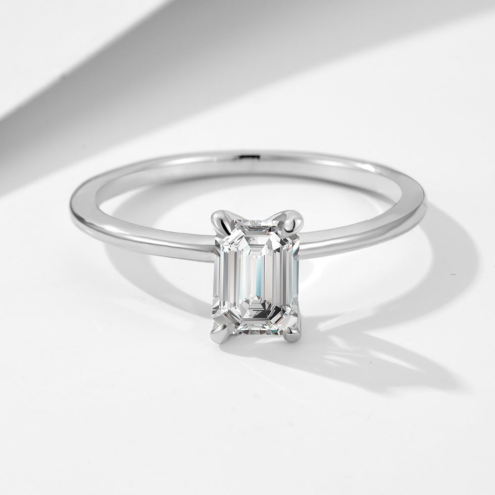 1 Carat D Color Rectangular Diamond Sterling Silver Ring