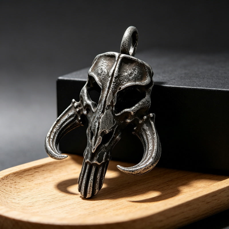 Film And Television Star Wars Mandalorian Dark Demon Horns Skull Cross Mangstar Stainless Necklace