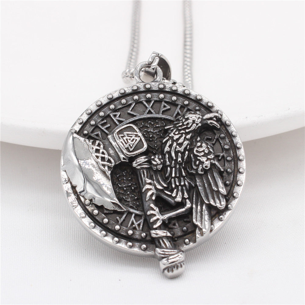 Planderful Viking Rune Pendant Titanium Steel Crow Axe For Men Unisex Protection Charm