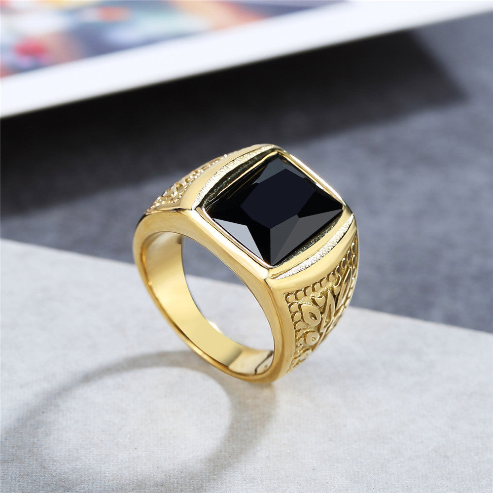 Planderful Gold Plated Zircon Ring Durable Titanium Steel Unisex European American Style Everyday Genie Premium