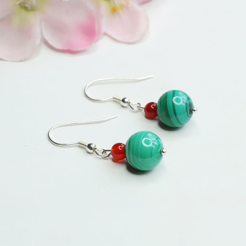 Malachite Bead 925 Silver Hook Earrings