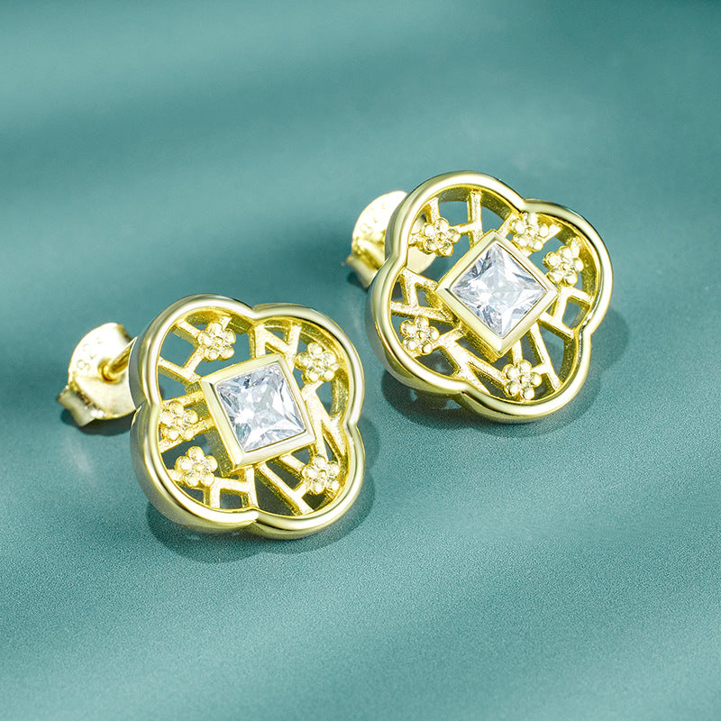 Princess Cut Zircon Plum Sterling Silver Stud Earrings